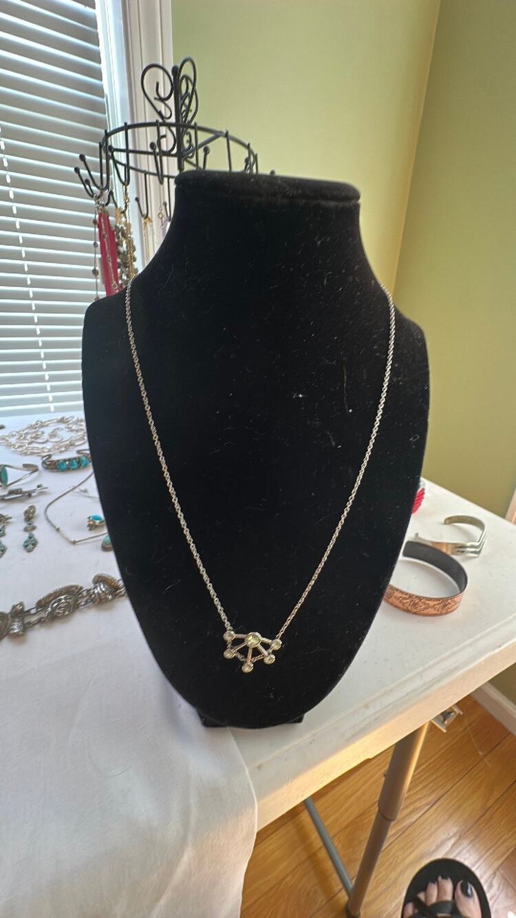 Rebecca Minkoff Green Crystal Necklace EUC Silver Tone